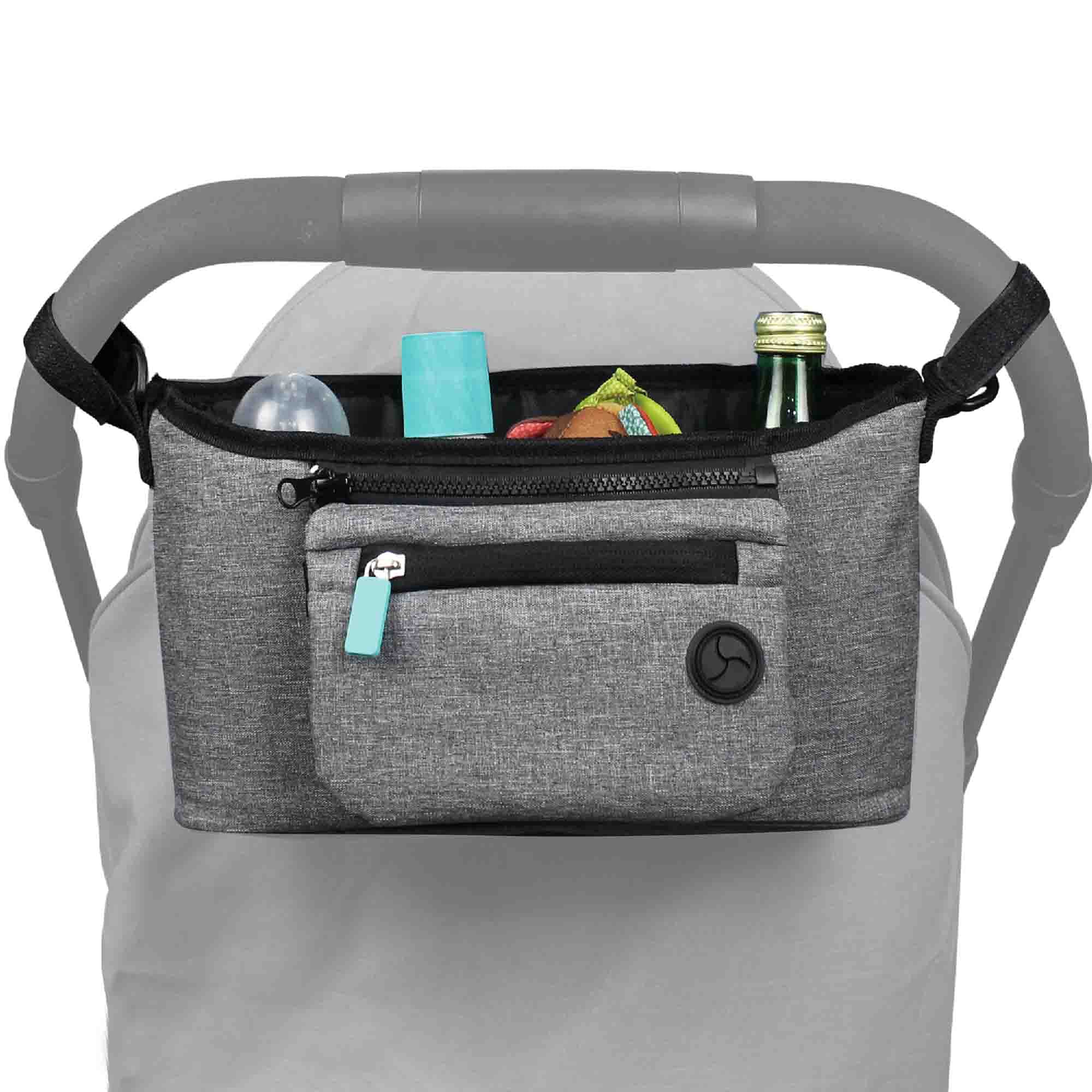 Bebe Style Buggy Organiser, Pram Bag with Insulated Cup Holder, Detachable Phone Bag, and Shoulder Strap, Useful Pram Accessories, 1-Pack