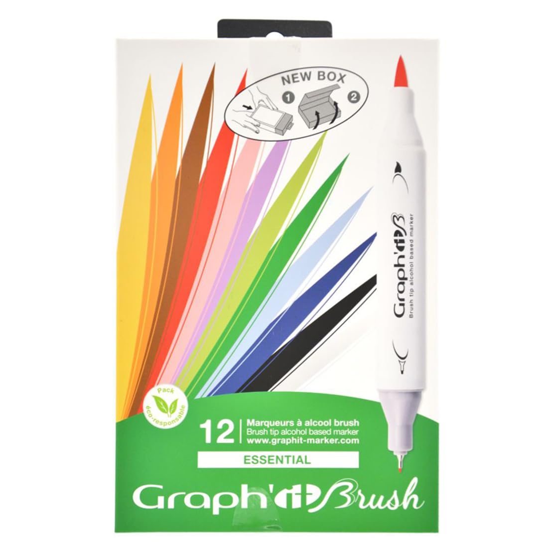 GRAPH'IT - Set of 12 Double Tip Alcohol Markers: Extra Fine and Brush - Manga Drawing and Illustration - Professional and Beginner - Essential Series