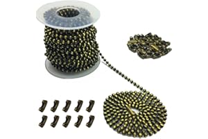 Hyamass 10 Yards 3mm Diameter Bronze Beaded Pull Chain Extension Ceiling Light Fan Chain with 30 Matching Connectors, Rolled Packing