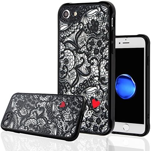 iPhone 7 Case,CROSSTREE 3D Lace Devil Skull Acrylic Back&amp;Reinforced Back Cover With Soft Frame Shock Absorption Bumper Ultra Slim Anti-Scratch for Apple iPhone 7 4.7 inch (Black Lace - A1)
