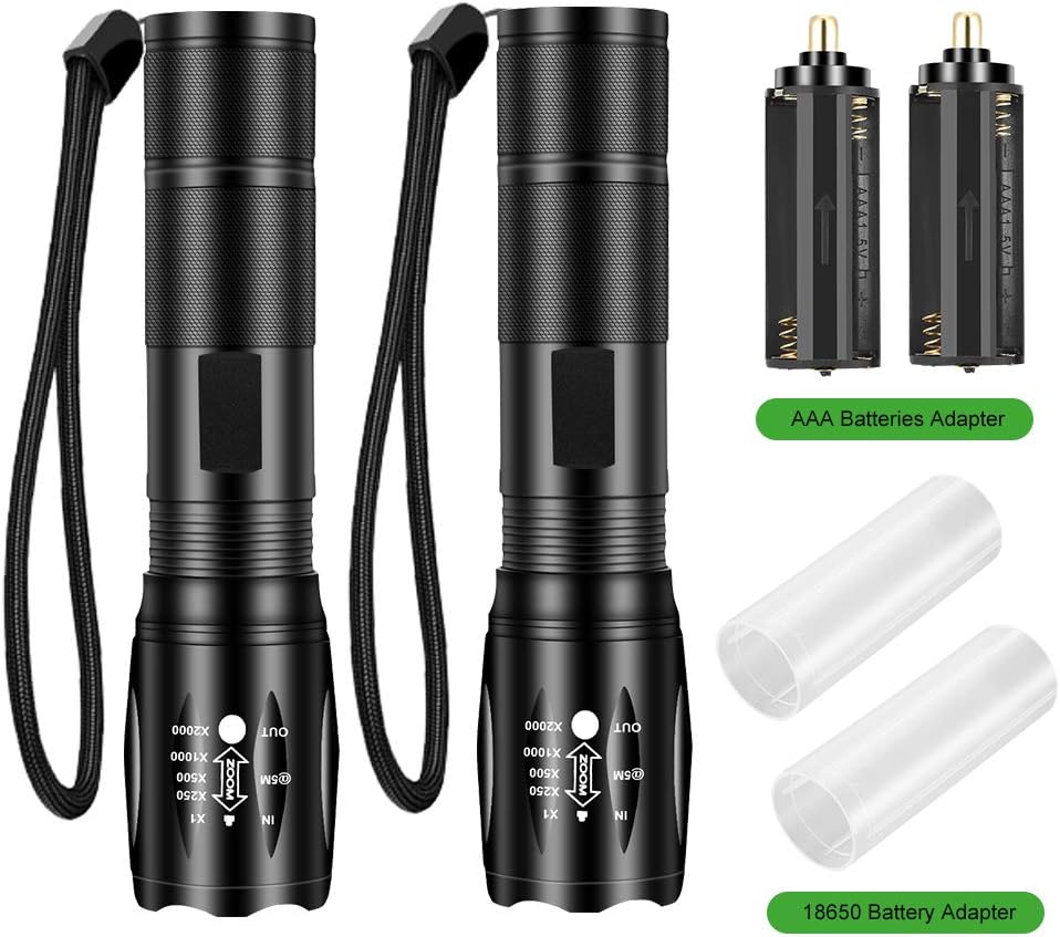 LED tactical flashlight (2 packs), mini pocket super bright flashlight, zoom flashlight with 5 lighting modes, high lumen, waterproof handheld flashlight, suitable for camping, hiking, emergency use. - - 