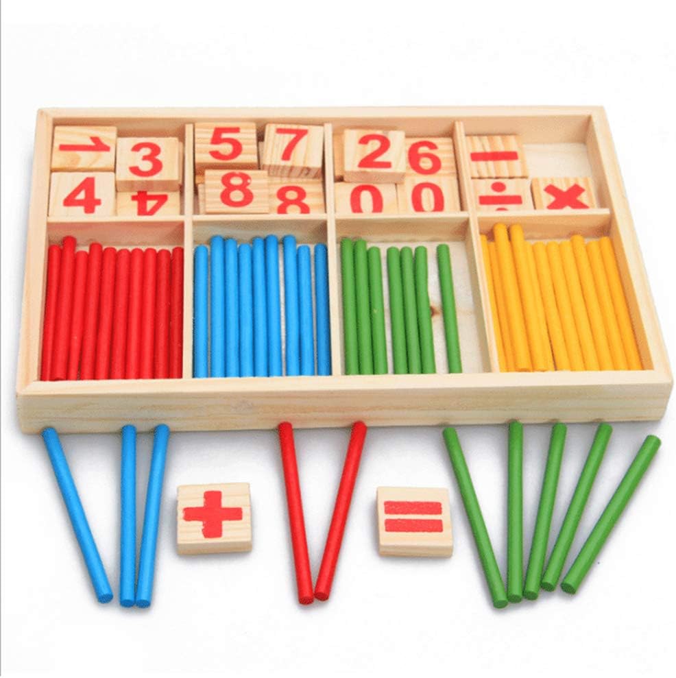 bromrefulgenc Intelligence Toy for Toddler,Counting Sticks Wooden Building Block Montessori Mathematical Kids Education Toy