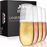Bravario Unbreakable Stemless Plastic Champagne Flutes | Shatterproof 100% Tritan Plastic Glasses | Reusable | BPA-Free | 8.5