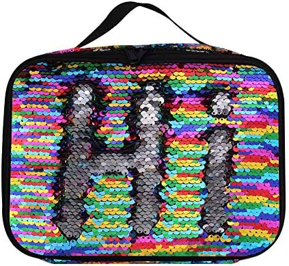 Lunch box Reversible Sequin Flip Color Change Fashion Insulated Soft Bag Mini Cooler Thermal Meal Tote Kit for Girls,Women Rainbow