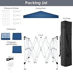 TOOLUCK 10x10 Pop Up Canopy Tent with 3 Sidewalls