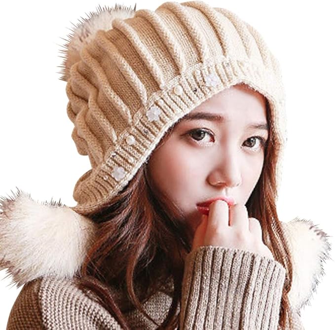 Amazon Teddy ニット帽 レディース ボンボン 秋冬 厚手 裏起毛 ビジュー ポンポン あったか 防寒帽子 暖かい Hat086 クリーム M ニット 通販