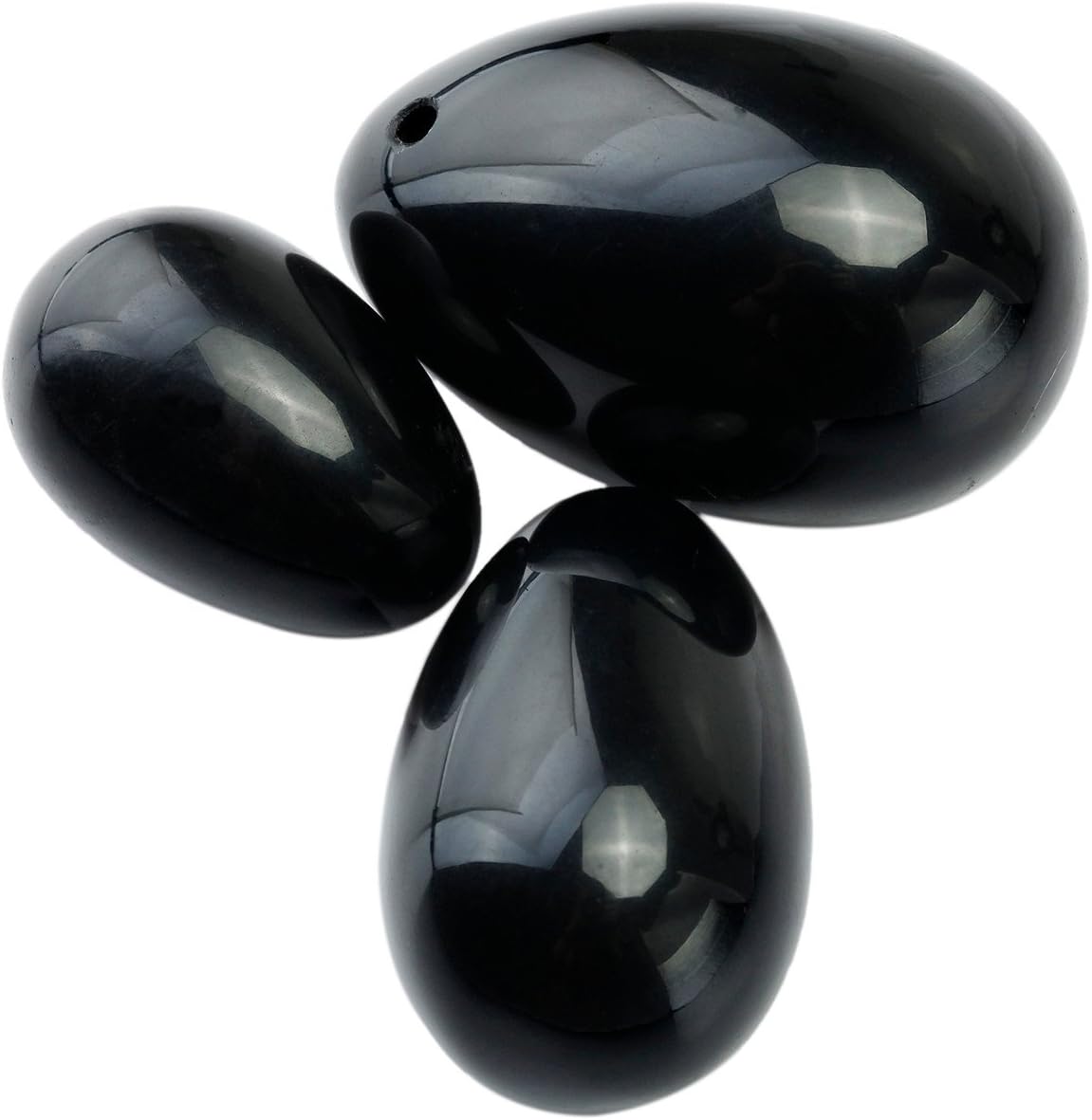 Shanxing Black Obsidian Yoni Eggs Set of 3, Predrilled, with Unwaxed String - Image 4
