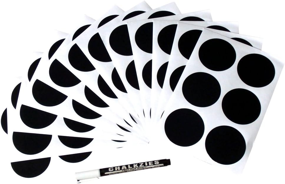 Chalkzies Removable Chalkboard Labels + 0.7mm Waterproof Liquid Chalk Marker โข 2 Inch Circles โข 72-Pack โข Perfect Size for Regular Mouth Canning Jar Lids