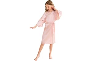 CuteOn Kids Girl's Satin Silky Kimono Robe for Spa Wedding Birthday Party Gifts