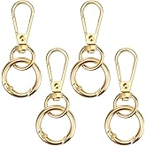 4 Pcs Double Opening Swivel Clasp Heavy Duty Metal Lobster Claw Clasp Zinc Alloy Spring Snap Hooks Double Opening Keychain Clip with Key Ring for Keychains Jewelry Lanyards Making DIY Crafts Gold