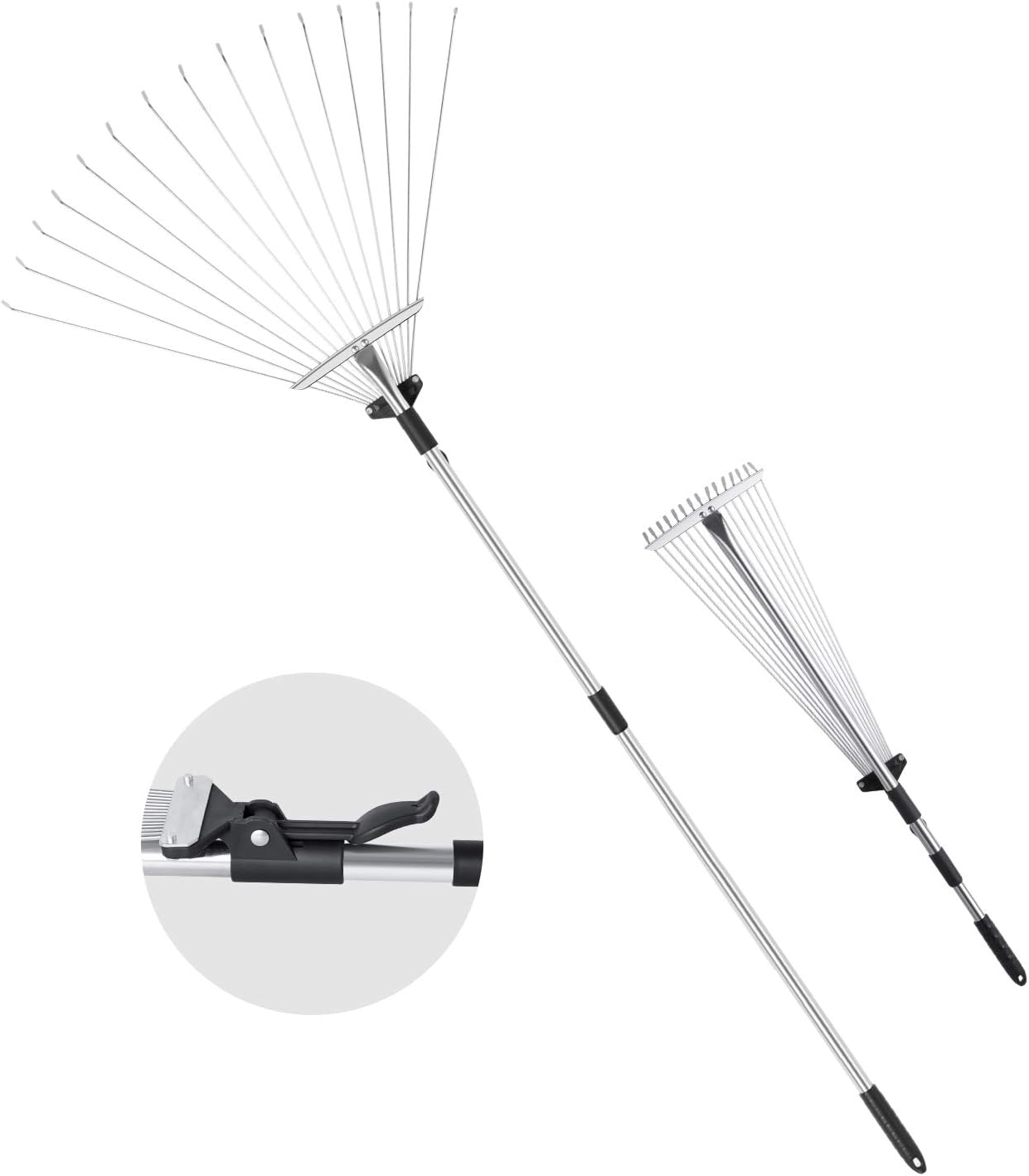ORIENTOOLS Steel Leaf Rake, Telescopic Leaves Rake with Adjustable 8
