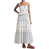 ABYOVRT Women Floral Maxi Dress Sleeveless Smocked Ruffle Flowy Boho Sundress with Pockets Summer Vacation
