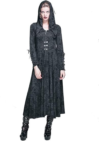 Amazon Co Jp 悪魔ファッションパンクゴシック女性黒ドレスハロウィン魔女コスプレフード付きドレスローズフロッキングロングドレス 服 ファッション小物