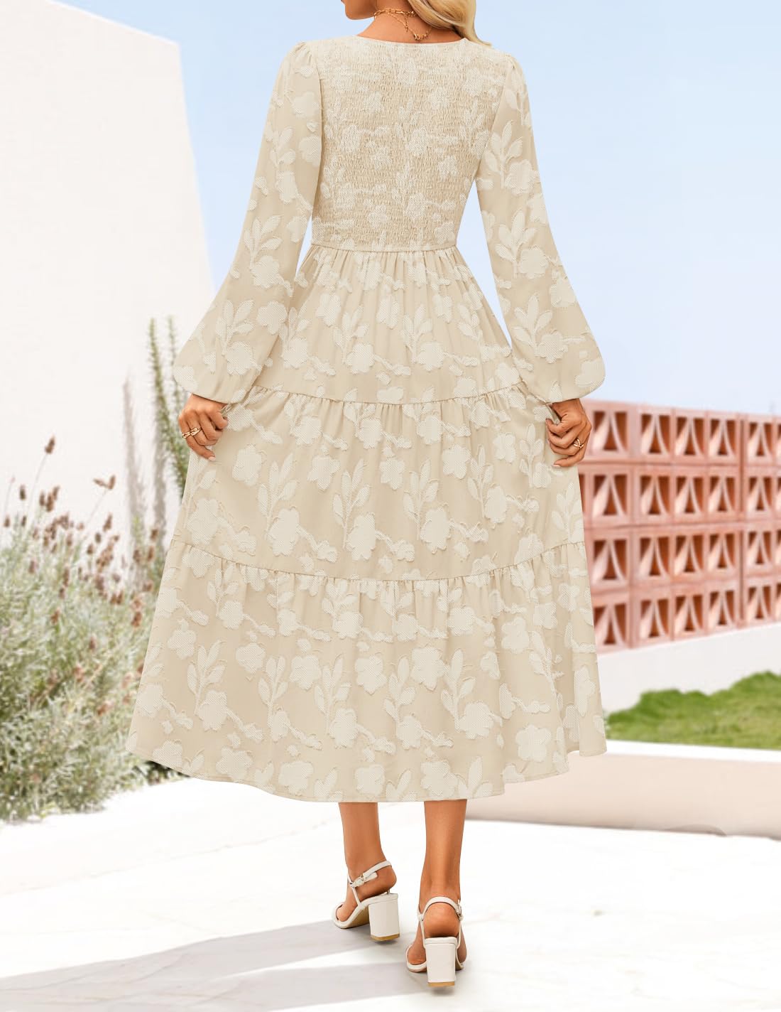 ZESICA Women's Fall Boho Floral Midi Dress 2025 Casual Long Sleeve Crewneck Flowy Wedding Guest Long Dresses