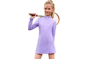 Perfashion Girls Tennis Dress 1/4 Zip Golf Outfit Built-in Bra & Shorts Pickleball Athletic Dress Workout Pockets 4-13Y