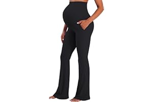 Sunzel Maternity Flare Leggings with Pockets Over The Belly, Buttery Soft Pregnancy Wide Leg Yoga Pants