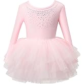 KARETT Toddler Ballet Leotard with Snap Glitter Ballerina Outfit Criss-Cross Pink Tutu Dress for Girls 1-7 Years