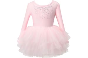 KARETT Toddler Ballet Leotard with Snap Glitter Ballerina Outfit Criss-Cross Pink Tutu Dress for Girls 1-7 Years