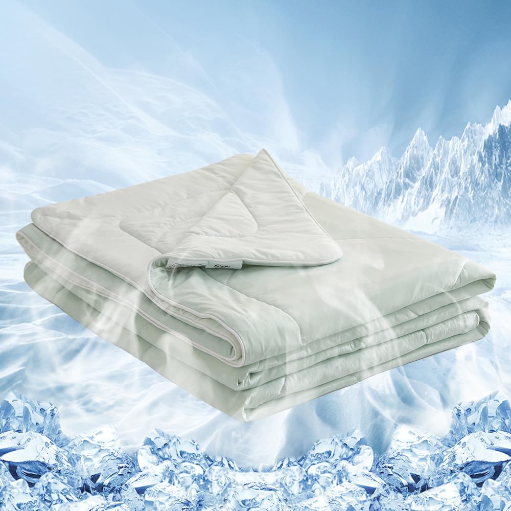 Simple&Opulence Cooling Blanket Double Size, Summer Duvet with Double-Sided, Cool Comforter with Cooling Fiber for Night Sweats and Hot Sleepers(Green,150×200cm)