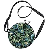 William Morris Daisy Dark Blue Round Crossbody Wallet Purse Womens Comfort with Adjustable Strap Small Shoulder Bags Walk the dog Canvas Messenger Purse