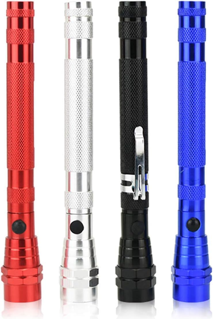 MODOAO Gifts for Men, Telescoping Magnetic Flashlights, 4 Pack Magnetic Telescopic Elastic Picking Tools, LED Telescopic Flexible Extensible Flashlights, for Easy Retrieval of Metal Tools