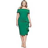 Betsy & Adam Womens Xscape Women's Halter Mock Neck Ruffle Knee Length Dress