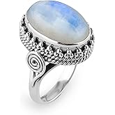 Oxidized 925 Sterling Silver Ring, Natural Rainbow Moonstone Gemstone, Handmade Ring for Women, Energy Stone, June Birthstone, Promise Victorian Minimalist Wedding Ring, Christmas Gifts