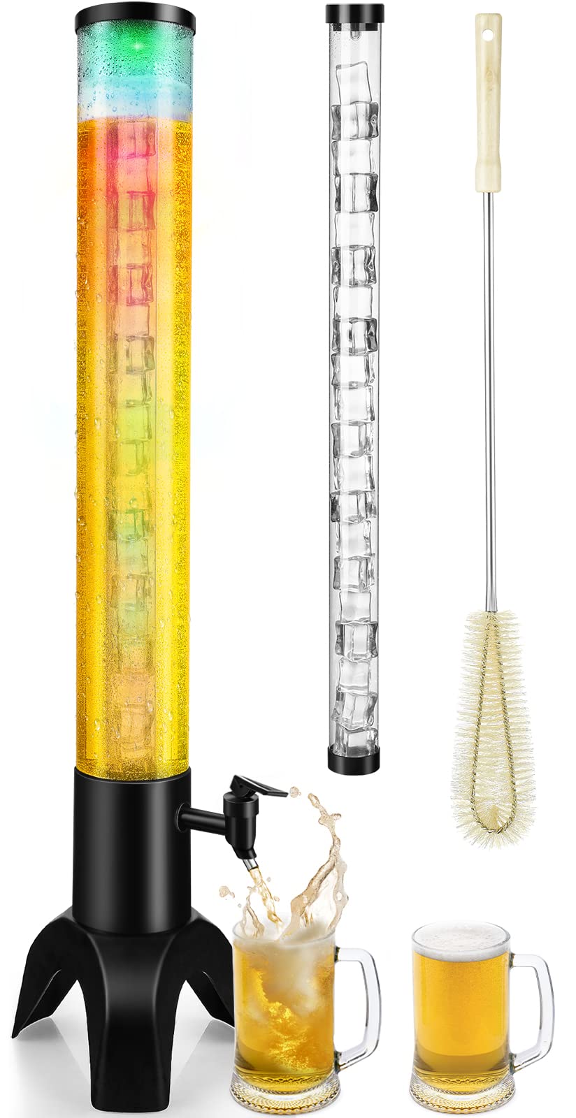 Photo 1 of COSYOO Drink Tower, 3L Mimosa Tower Dispenser With Ice Tube and Led Light, Tabletop Beer Dispenser 3.17 Qt./100oz, Ideal for Parties Bars Pubs Restaurants