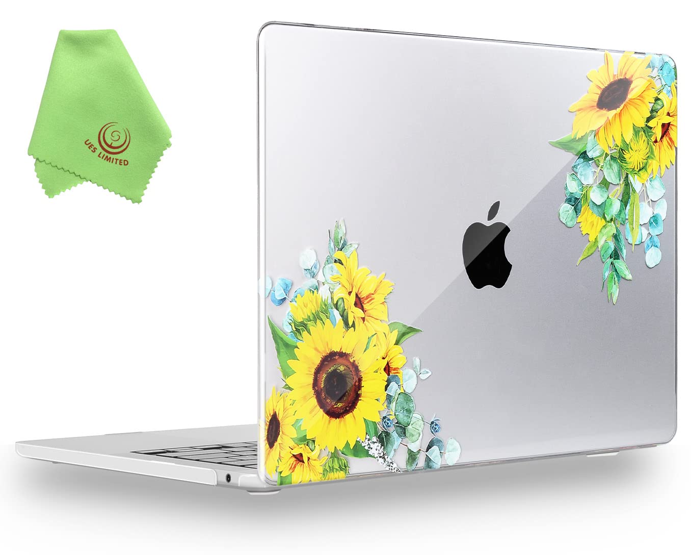 UESWILL Compatible with 2022-2026 MacBook Air 13 inch M5 M4 M3 M2 Case Model A3449 A3240 A3113 A2681 Mac Air 13.6, Pattern Hard Shell Case Cover + Microfiber Cloth, Sunflower