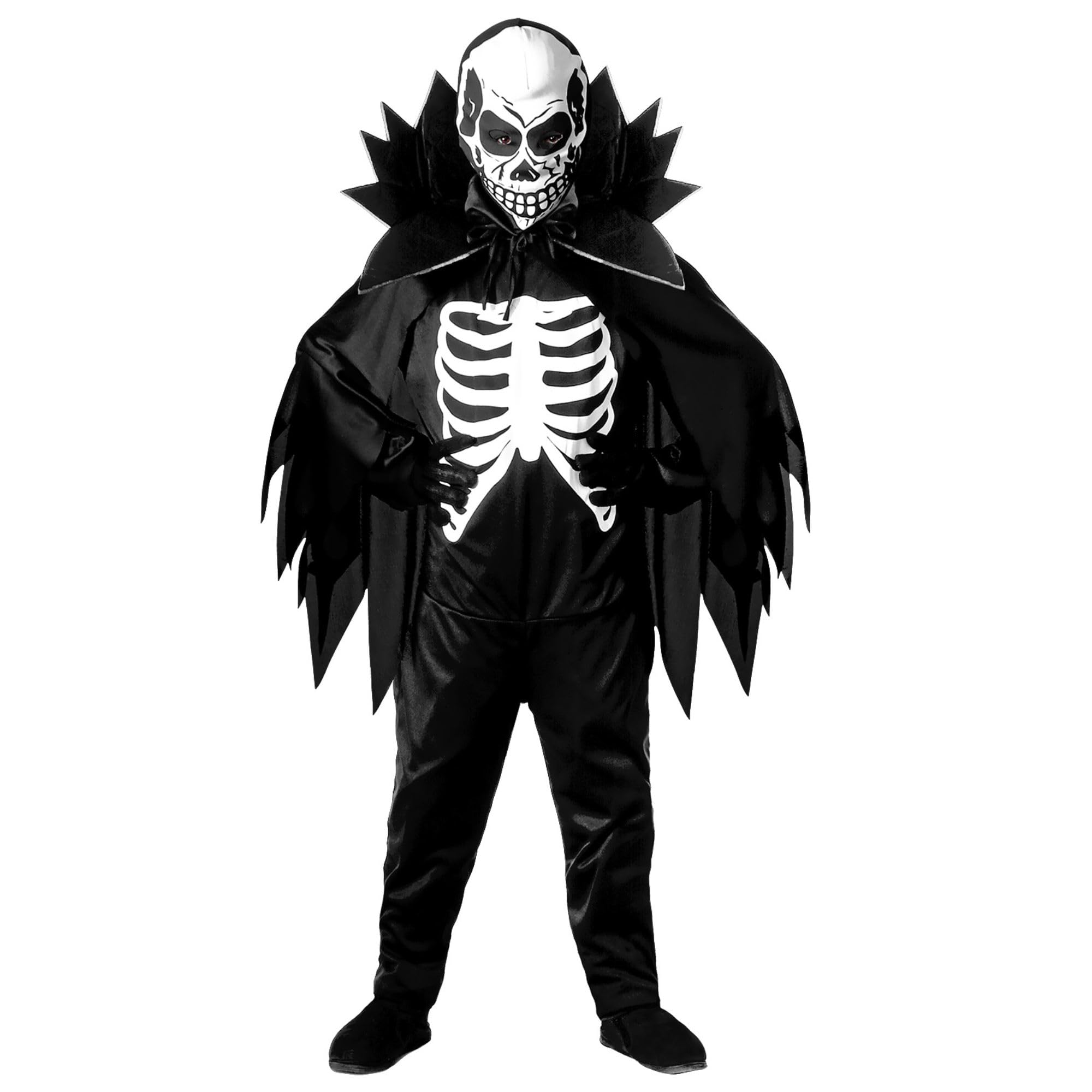 Widmann - Children's Skeleton Costume Cape with Collar Mask Halloween Carnival Theme Party