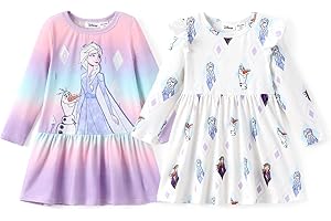 Disney Frozen Elsa Stitch Princess Minnie Mouse Toddler Girl Dresses 2 Pack Ruffle Long Sleeve Dress Set (3 Months - 6 Years)