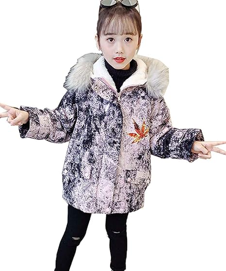 Amazon Caixingyi 女の子 中綿コート 冬 ロングコート フード付き 防寒着 冬服 アウター 厚手 子供服 綿入れ プリント コート ジャケット 通販