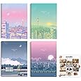 Cute Korean Aesthetic Blank Unlined Spiral Planning Drawing Notebook/Journal for girls, Women, College, School - 90p each, 7.4” x 10.2”, 4 Count (cocktail lights, enchanted, last bus, still awake)