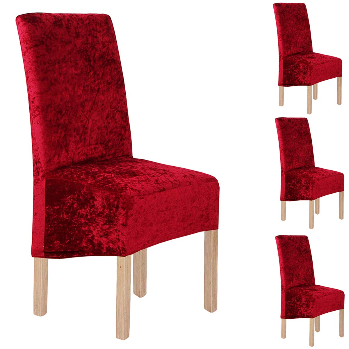 Crushed Velvet XL Chair Covers for Dining Chairs 2/4/6 Pcs Chair Protective Slipcover,Elastic Chair Protector Seat Covers for Dining Room Wedding Banquet Party Decoration(Wine Red-G,4 Pack(XL))