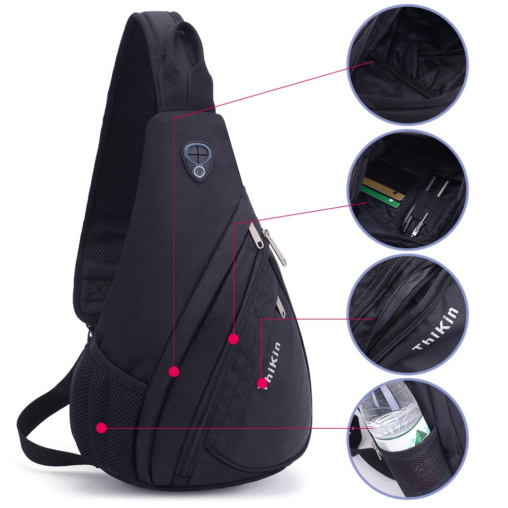 MaYee Zaino Monospalla Uomo Donna Zaino Spalla Impermeabile Portatile Sportivo Borsello Sling Bag Borsa a Spalla per Viaggio Ciclismo Sport Nero
