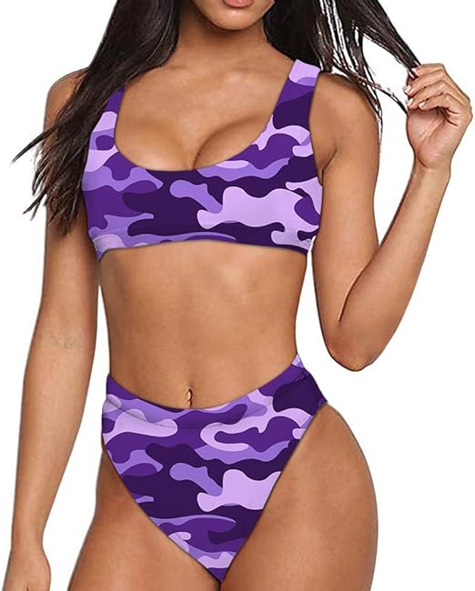 purple high waisted swimsuit