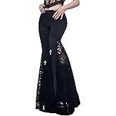 Womens Hollow Out Bell Bottom Cross Pendant Flared Pants Goth Punk Stretch Hippie Pants Bootcut Trousers