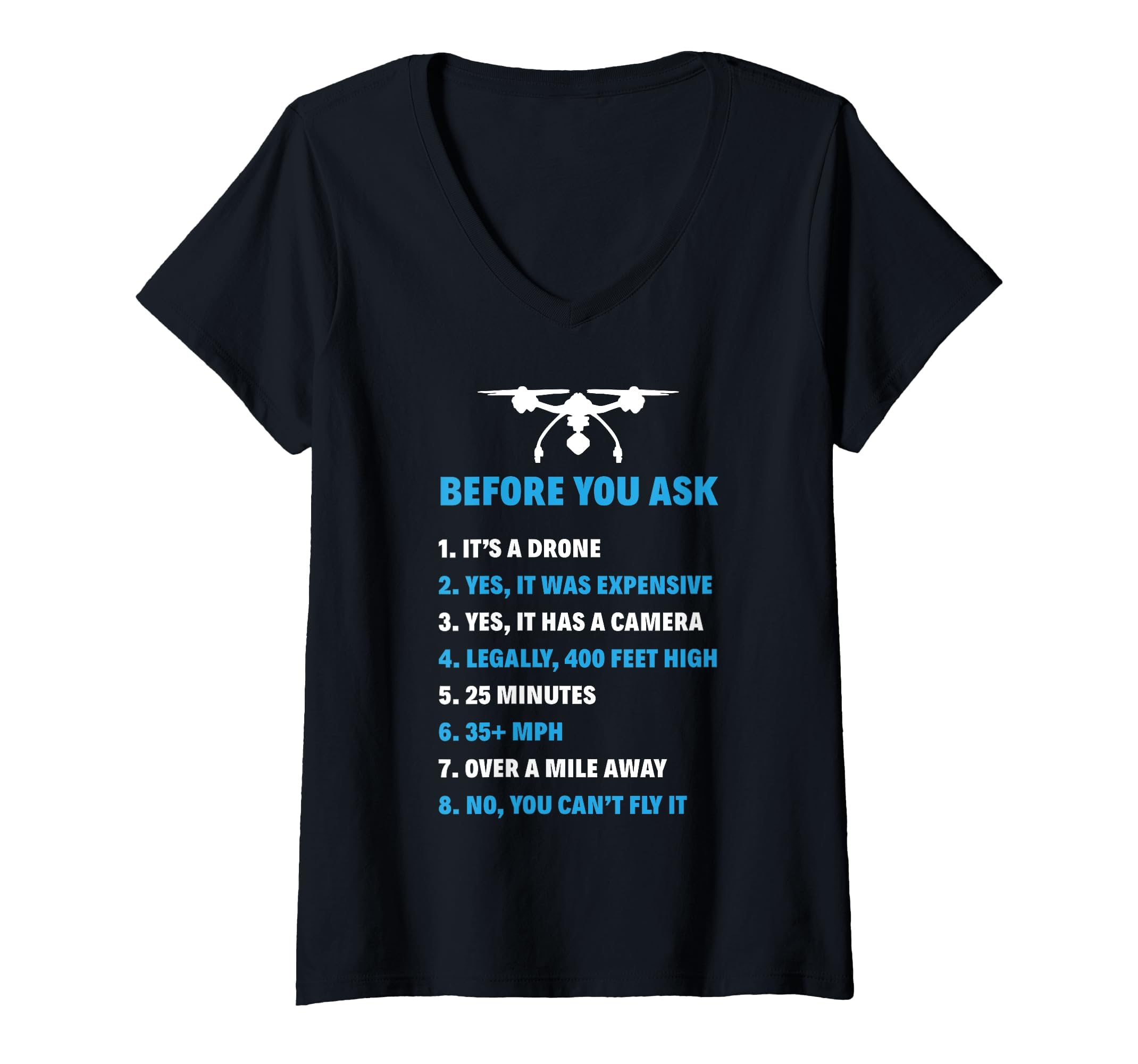 Women's Funny Drone Pilot Funny Quadcopters Drones Quadcopter V-Neck T-Shirt, Black, Large