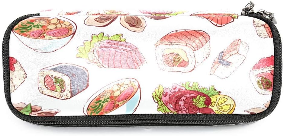 Leather Pencil Pen Bag Case Holder Large Capacity with Traditional Janpanese Food Ideal for School/College/Uni.- Make up Bag
