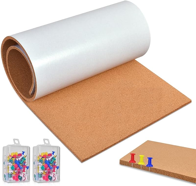 Okydoky Cork Board Roll Self-Adhesive 8mm Thick 40x120cm 100 Pins Office Home
