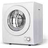 ROVSUN 110V Portable Clothes Dryer, High End Laundry Front Load Tumble Dryer Machine with Stainless Steel Tub &amp; Simple Control Knob for Apartment, Dorm-850W, White