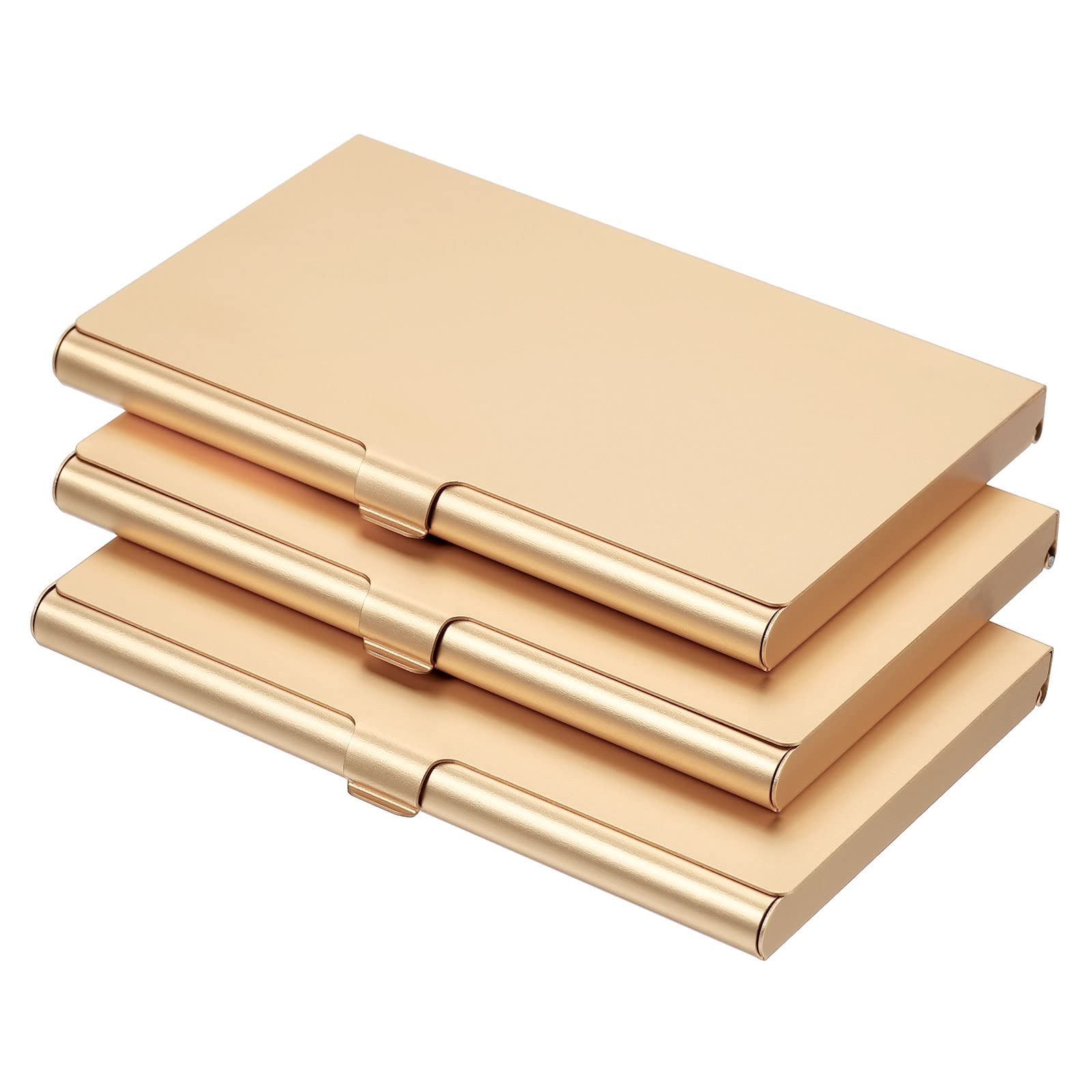PATIKIL Business Card Holder, 3 Pieces Aluminum Alloy Flip Cover Slim Name Cards Case for Women Men, Champagne Gold