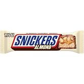 SNICKERS Almond Singles Size Chocolate Candy Bar, 1.76-Ounce Bar | Single serve Snickers Almond chocolate bar full size for on-the-go snacks, candy bars, almond chocolate, gift basket