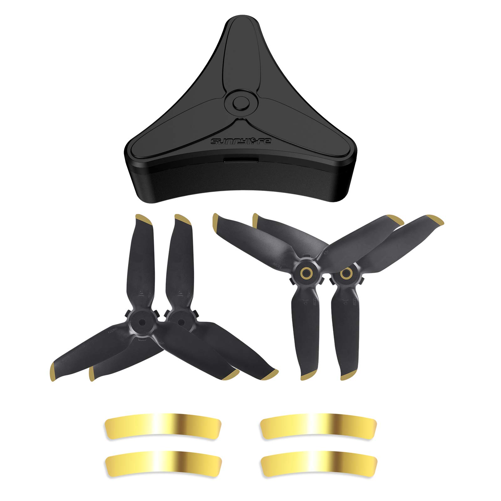 Hensych Propeller Case & 2 Pairs Golden Tip 5328S Propellers for FPV Combo, Portable, Shock-proof & Dust-proof, Aerodynamic Design, Noise Reduction