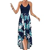 KILIG Women's V Neck Sleeveless Casual Summer Sundresses Asymmetrical Patchwork Floral Maxi Dresses