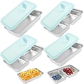 4PCS Grab and Go Snack Containers Reusable Stainless Steel Snack Box, Double Compartment Containers with Lids for Lunch Snacks Dips, Airtight Food Storage Container for Takeout Outdoor Camping Travel