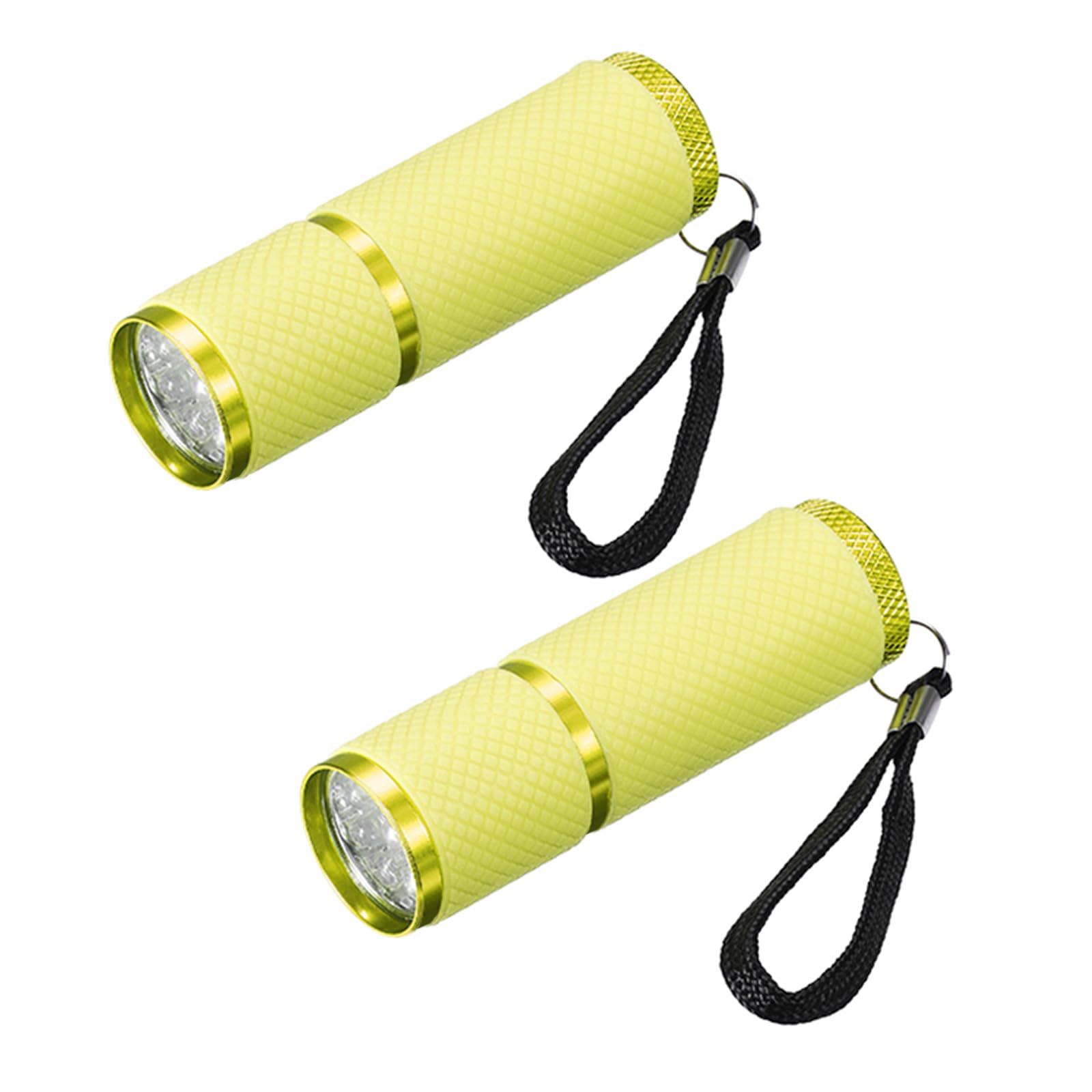 PATIKIL 9 LED Glow in Dark Flashlights, 2 Pcs Mini Aluminum Flashlight Rubber Coated Flashlight with Strap for Camping, Hiking, Party, Yellow