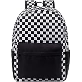 UREYMX Checkered Backpack - School Backpack for Kids, Large Capacity, Waterproof, Lightweight, Black