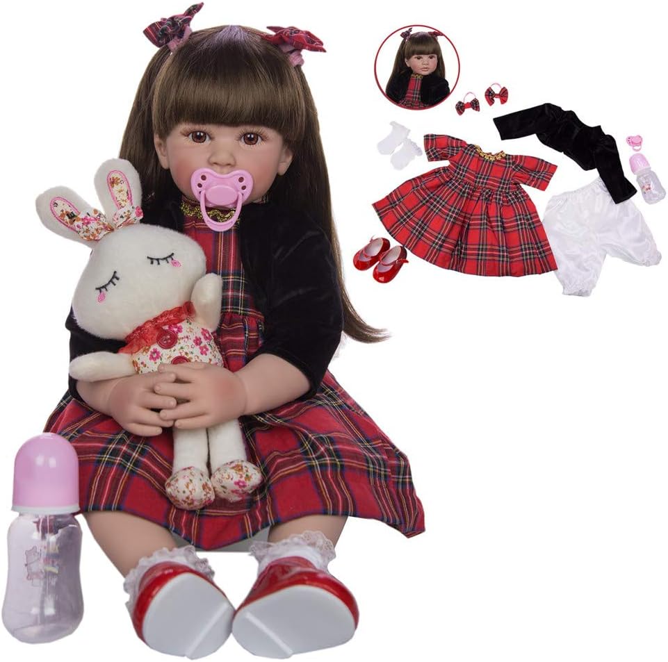Prezzo PPHH 24 Pollici Reborn Doll Girl Morbido Silicone Reborn Toddler Baby Doll Realistico Realistico Capelli Lunghi Baby Girl Principesse Bambole con Coniglio Doll & Ciuccio Gratuito Offerte