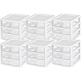 Sterilite Clearview Plastic Multipurpose Small 3 Drawer Desktop Storage Organization Unit for Home, Classrooms, or Office Spaces, White, 6 Pack